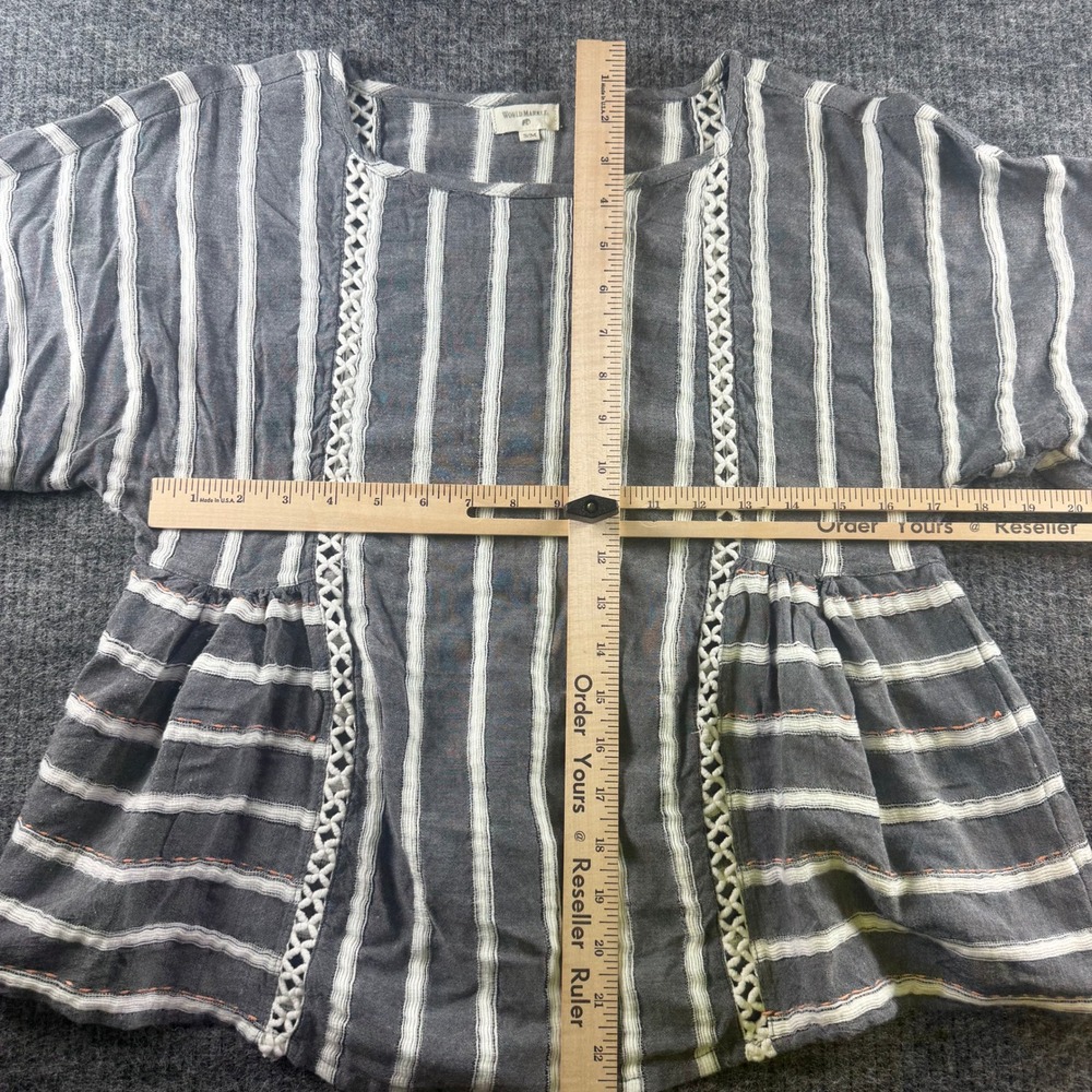 World Market Boho Striped Crochet Trim Peplum Top Grey White SM - Picture 5 of 8